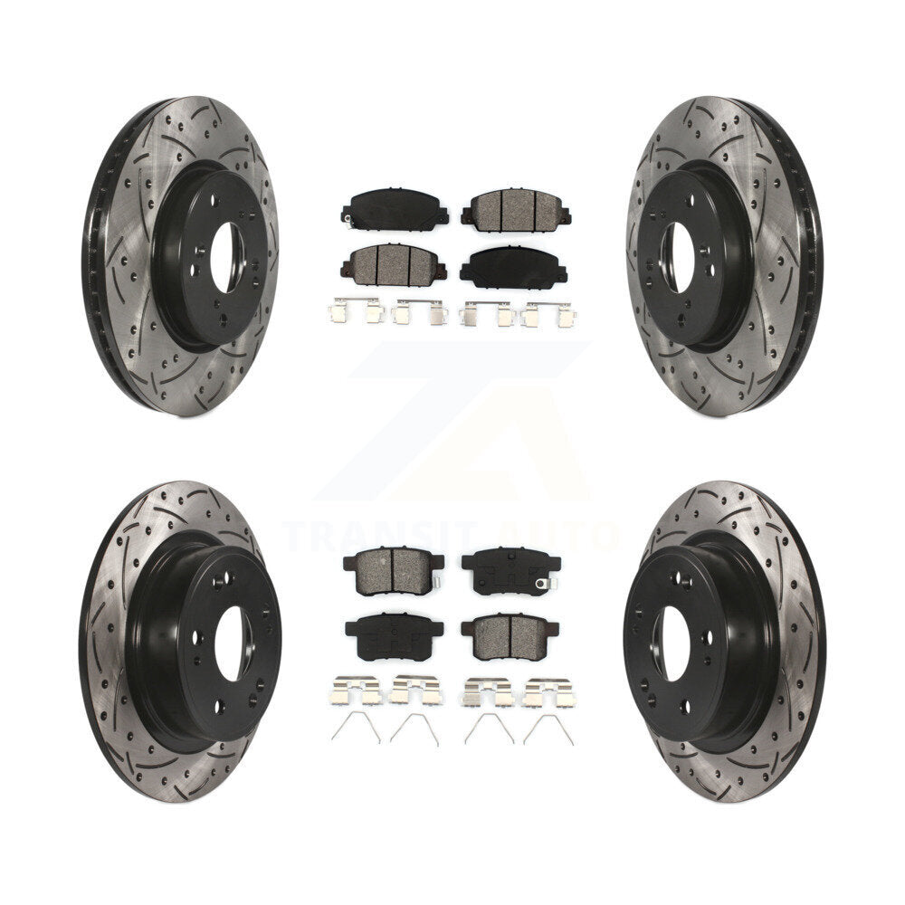 Drilled Slot Disc Brake Rotors Semi-Metallic Pad Front Rear Kit For Honda Accord