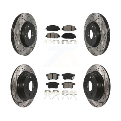 Drilled Slot Disc Brake Rotors Semi-Metallic Pad Front Rear Kit For Honda Accord