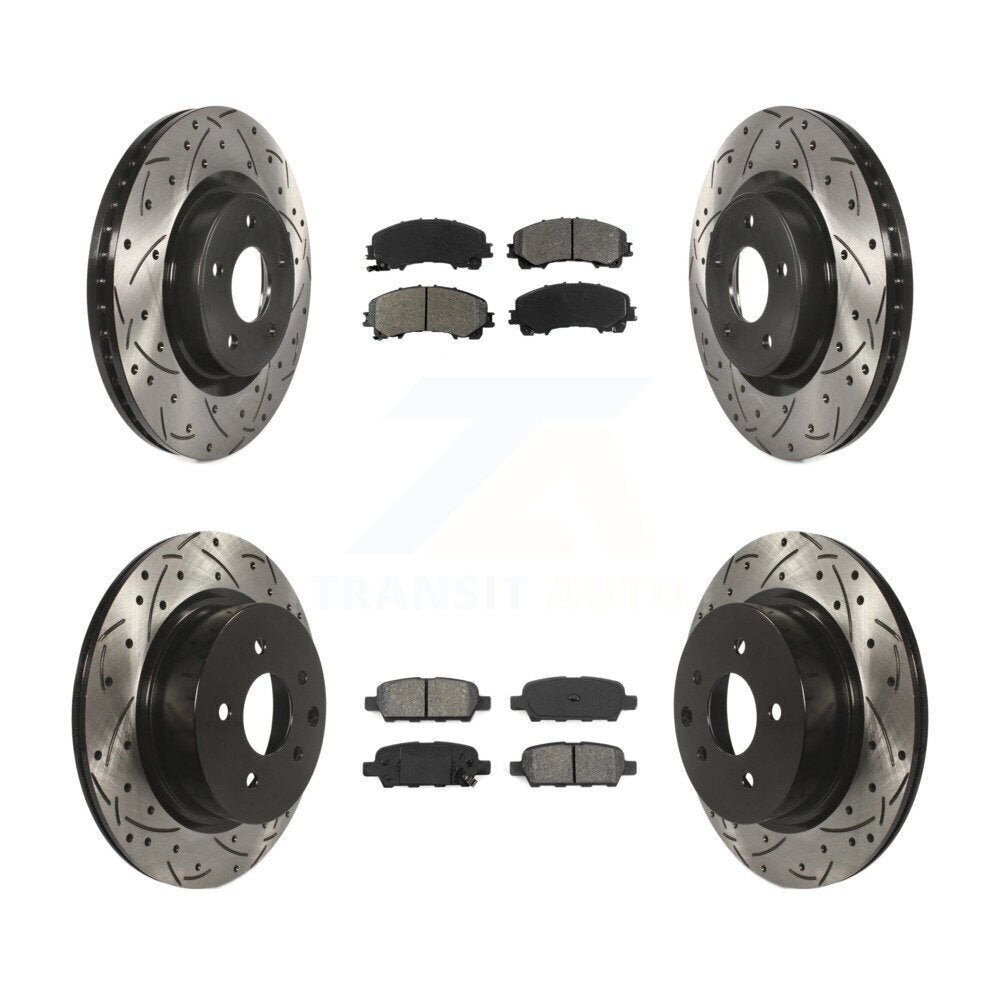 Drill Slot Brake Rotors Semi-Metallic Pad Front Rear Kit For 16-17 INFINITI QX50