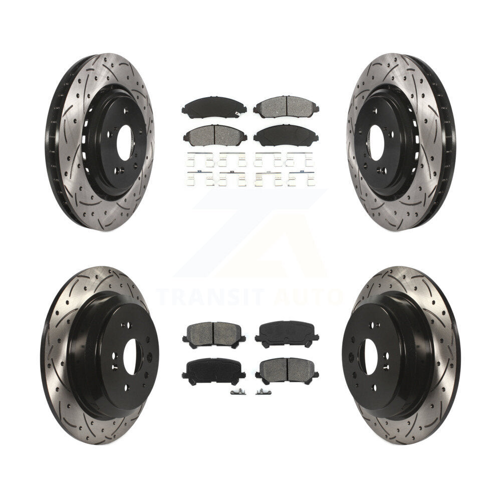 Drill Slot Brake Rotors Semi-Metallic Pad Front Rear Kit For 2014-2016 Acura MDX