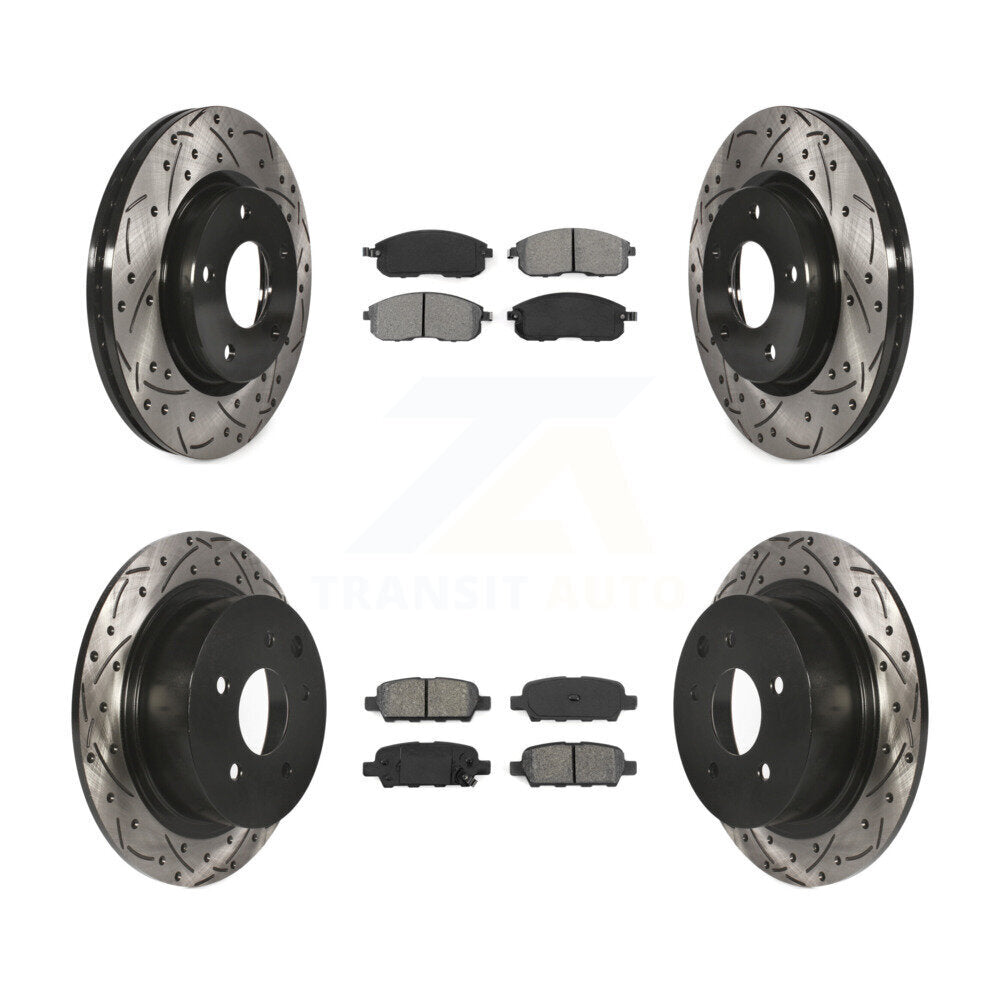 Drilled Slot Disc Brake Rotor Semi-Metallic Pad Front Rear Kit For Nissan Sentra