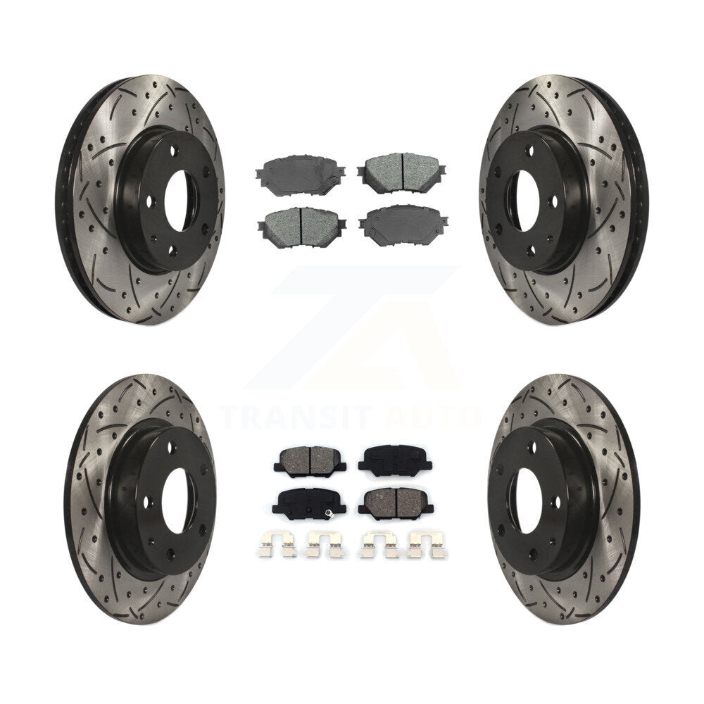 Drilled Slot Disc Brake Rotor Semi-Metallic Pad Front Rear Kit For Mazda 3 Sport