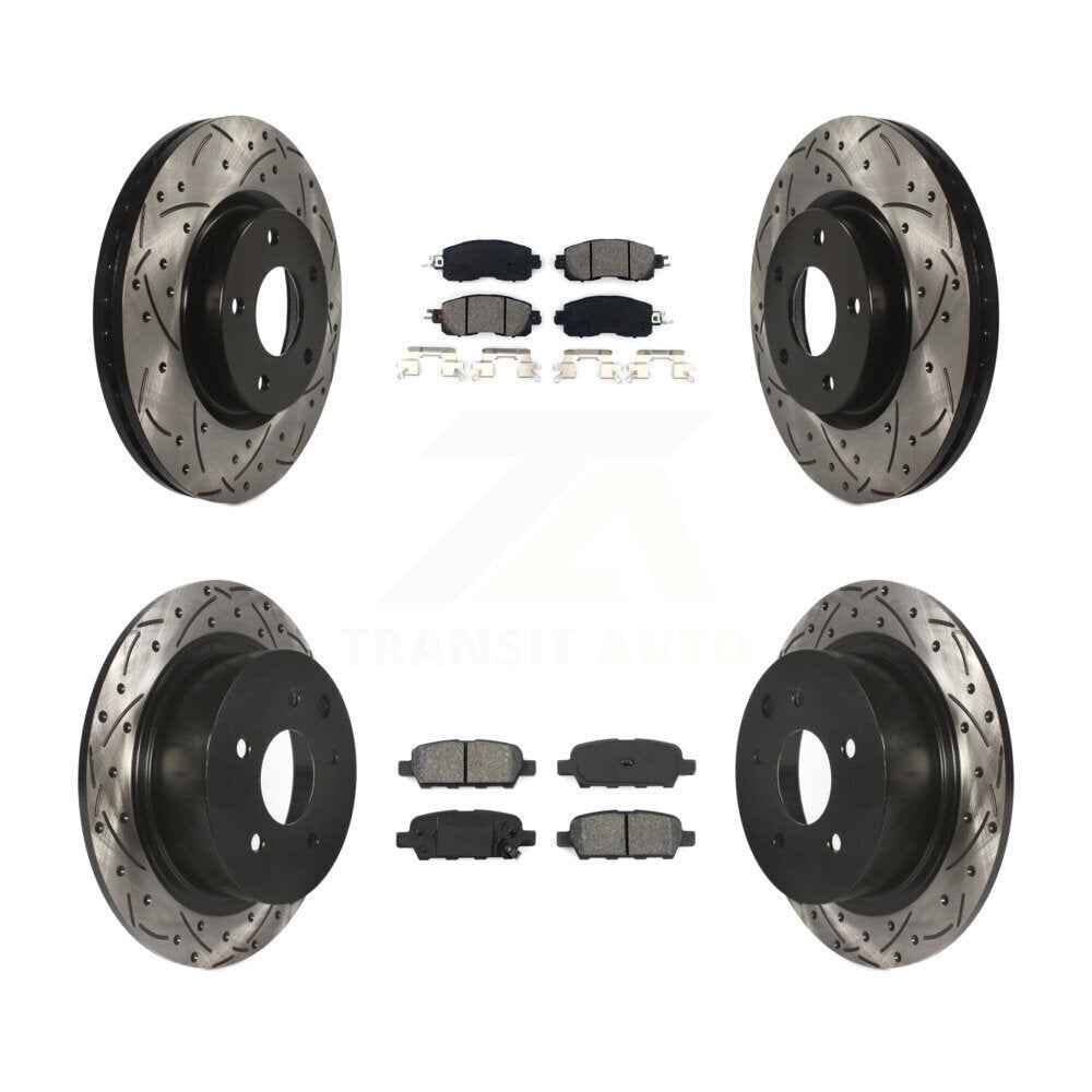 Drilled Slot Disc Brake Rotor Semi-Metallic Pad Front Rear Kit For Nissan Altima