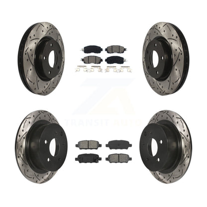 Drilled Slot Disc Brake Rotor Semi-Metallic Pad Front Rear Kit For Nissan Altima