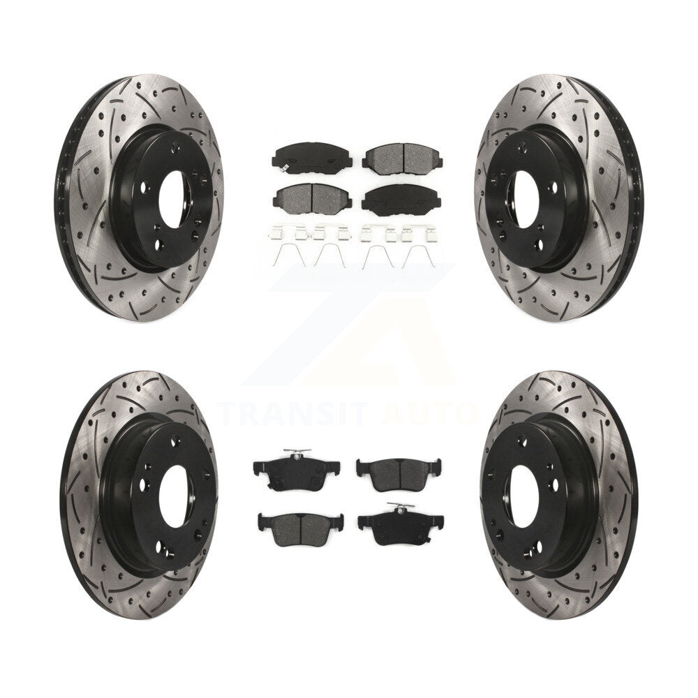 Drilled Slot Disc Brake Rotor & Semi-Metallic Pad Front Rear Kit For Honda Civic