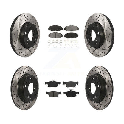 Drilled Slot Disc Brake Rotor & Semi-Metallic Pad Front Rear Kit For Honda Civic