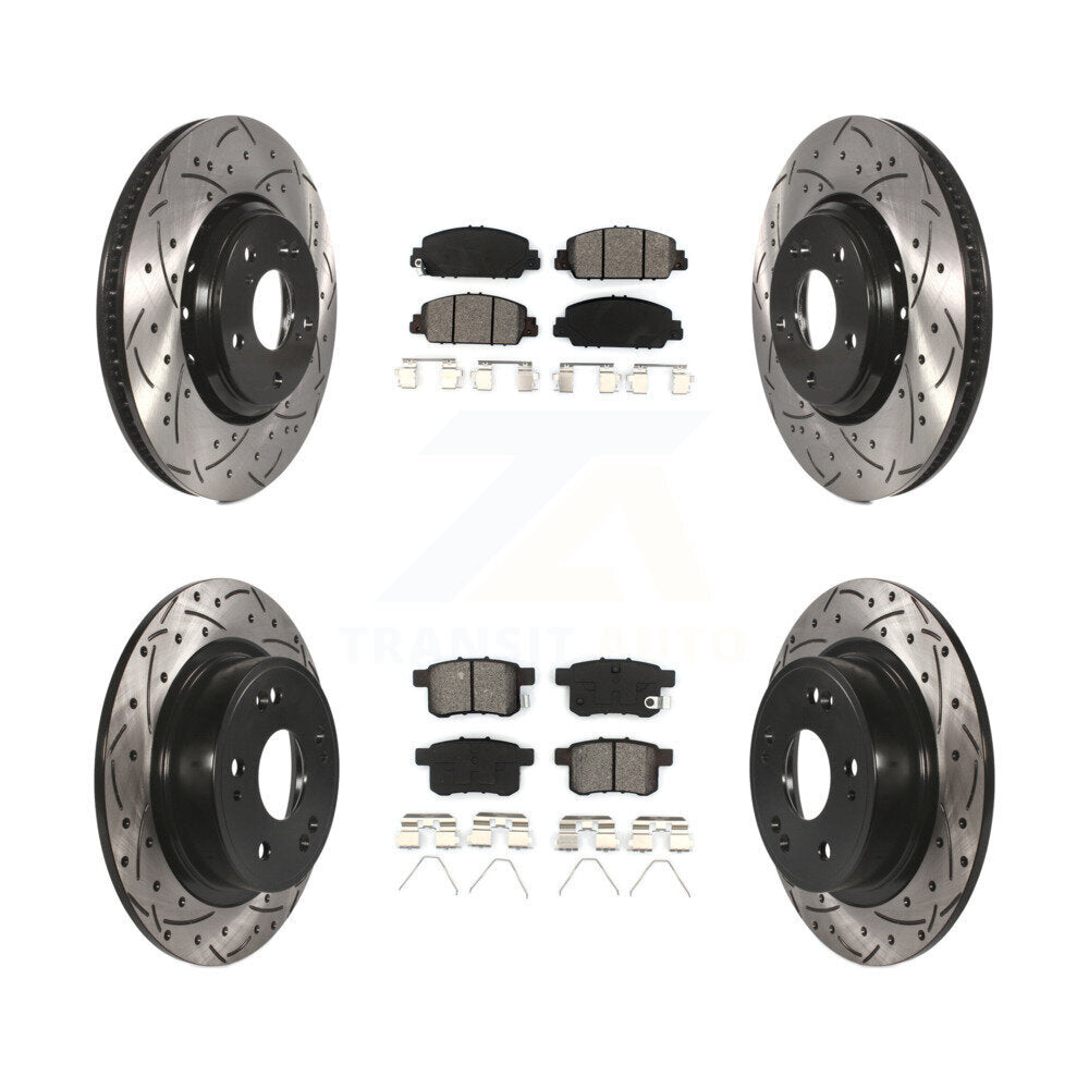 Drilled Slot Disc Brake Rotors Semi-Metallic Pad Front Rear Kit For Honda Accord