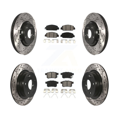 Drilled Slot Disc Brake Rotors Semi-Metallic Pad Front Rear Kit For Honda Accord