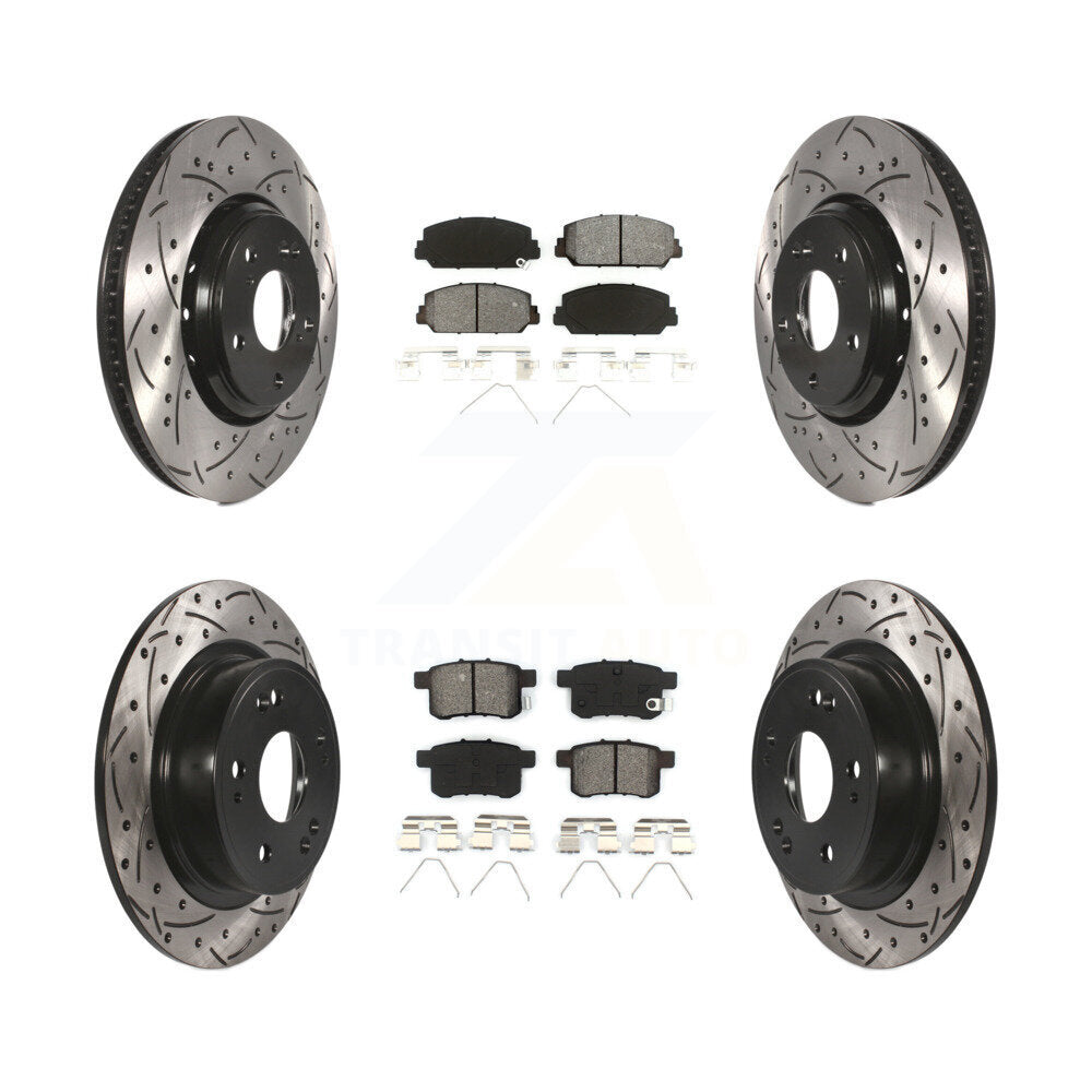 Drilled Slot Disc Brake Rotors Semi-Metallic Pad Front Rear Kit For Honda Accord