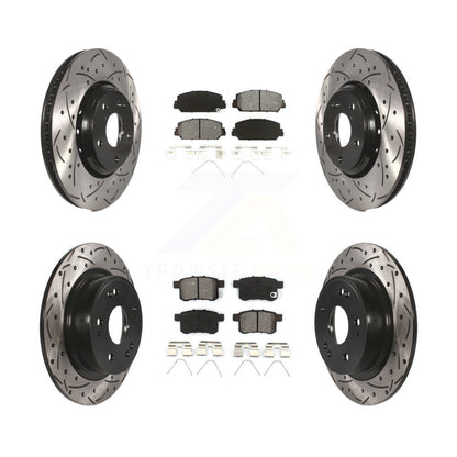 Drilled Slot Disc Brake Rotors Semi-Metallic Pad Front Rear Kit For Honda Accord