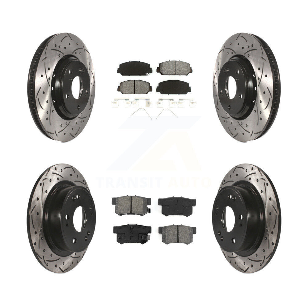 Drill Slot Brake Rotors Semi-Metallic Pad Front Rear Kit For 2017-2022 Acura ILX