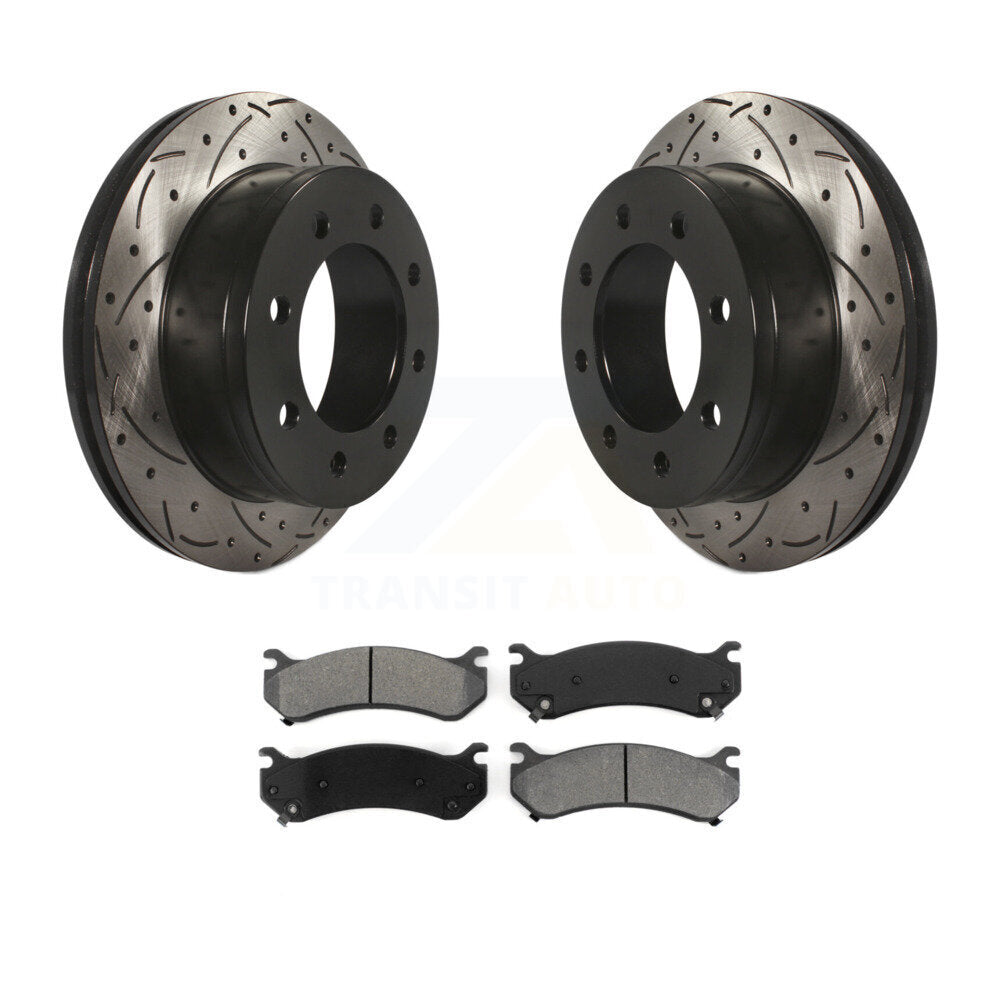 Drill Slot Brake Rotors Semi-Metallic Pad Rear Kit For Chevrolet GMC Sierra 2500
