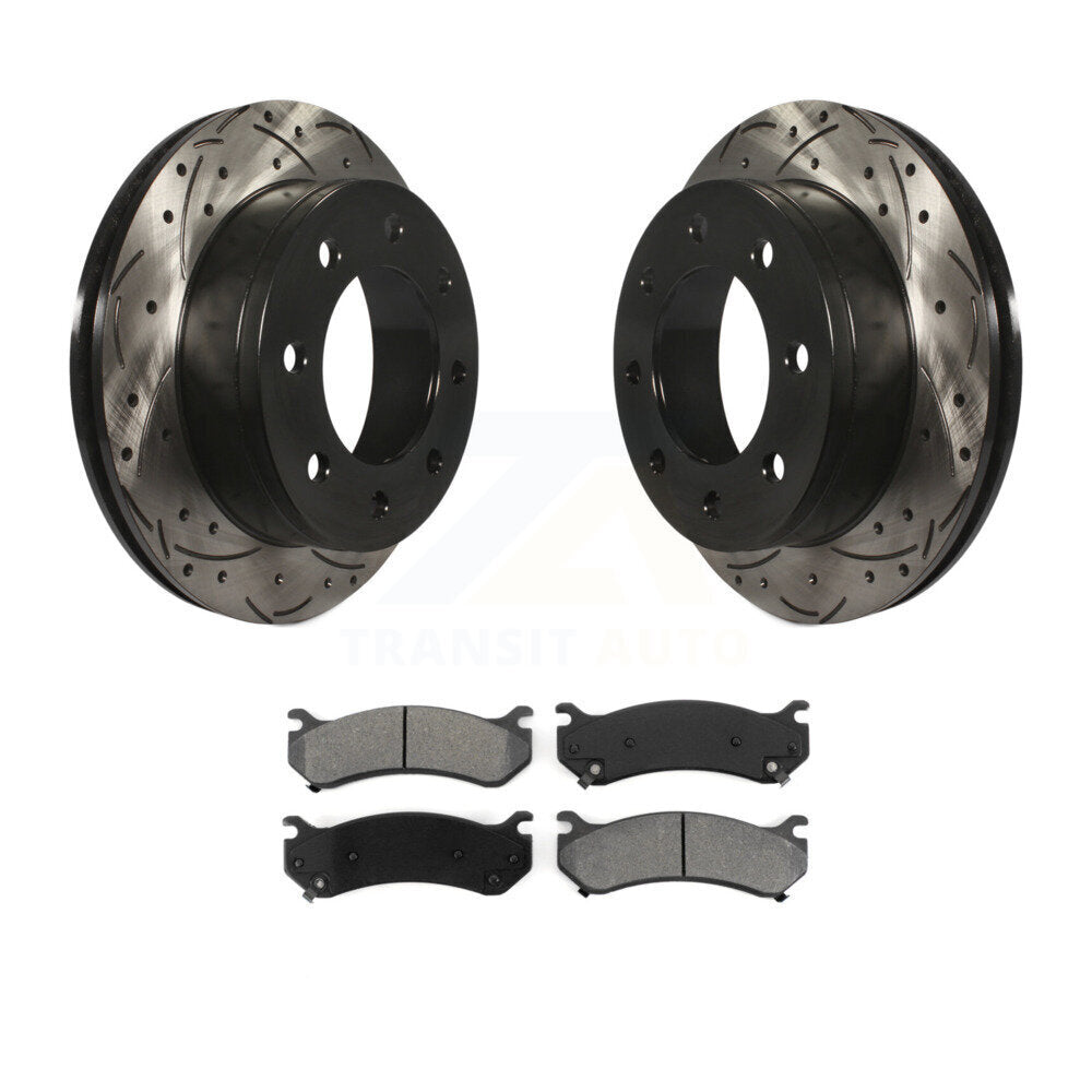 Drill Slot Brake Rotors Semi-Metallic Pad Rear Kit For Chevrolet GMC Sierra 2500