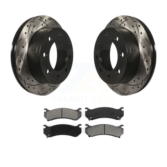 Drill Slot Brake Rotors Semi-Metallic Pad Rear Kit For Chevrolet GMC Sierra 2500