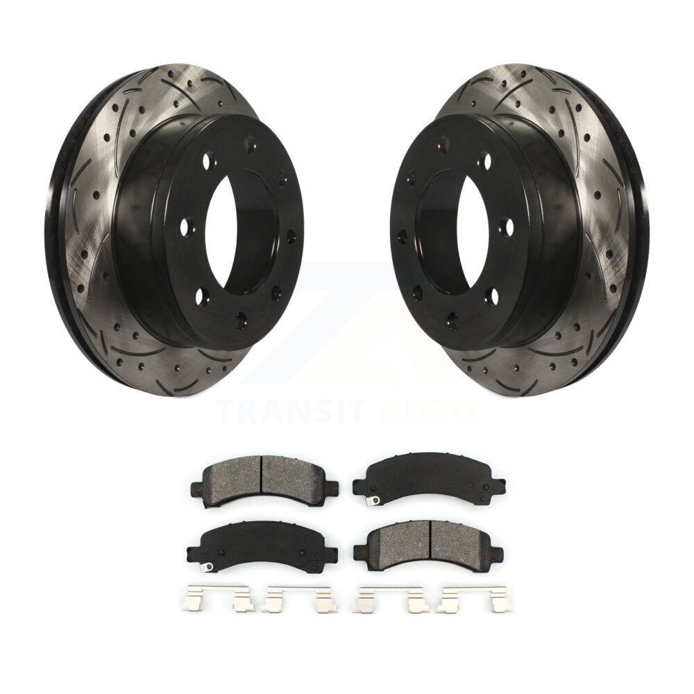 Drill Slot Brake Rotor Semi-Metallic Pad Rear Kit For Chevrolet GMC Express 2500