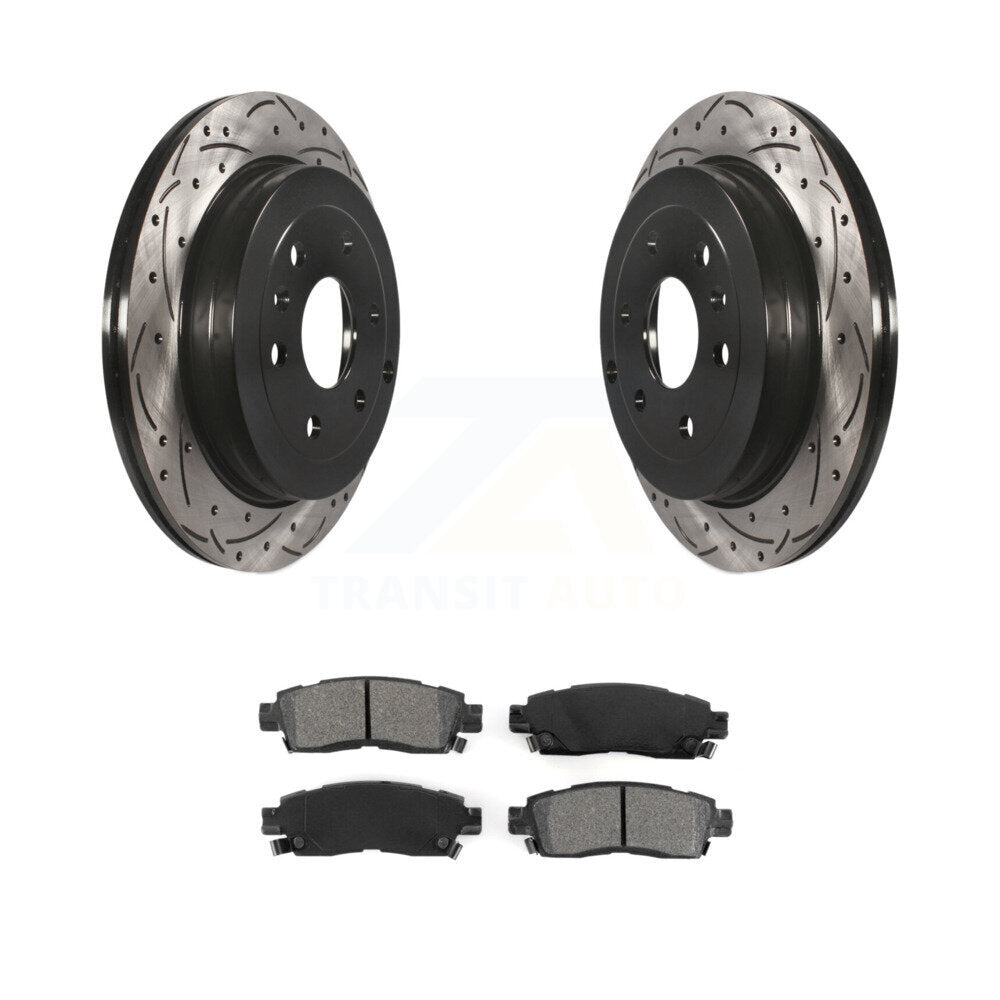 Drilled Slot Brake Rotor Semi-Metallic Pad Rear Kit For GMC Acadia Buick Enclave