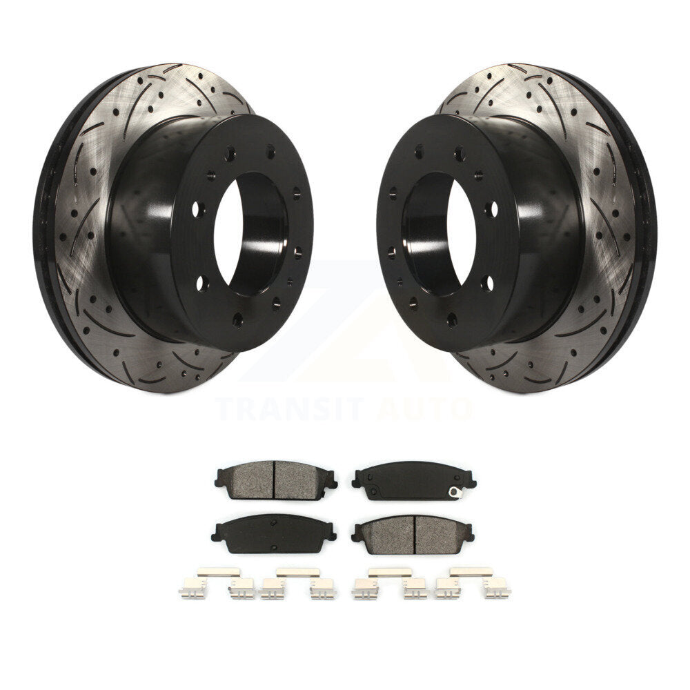 Drilled Slot Brake Rotor Semi-Metallic Pad Rear Kit For Chevrolet Silverado 1500