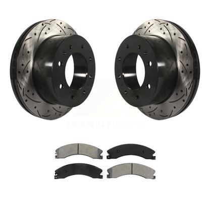 Drill Slot Brake Rotors Semi-Metallic Pad Rear Kit For GMC Chevrolet Sierra 2500