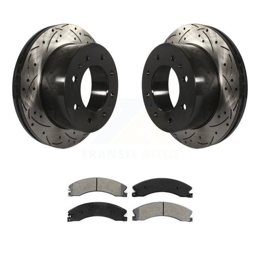 Drill Slot Brake Rotors Semi-Metallic Pad Rear Kit For GMC Chevrolet Sierra 2500
