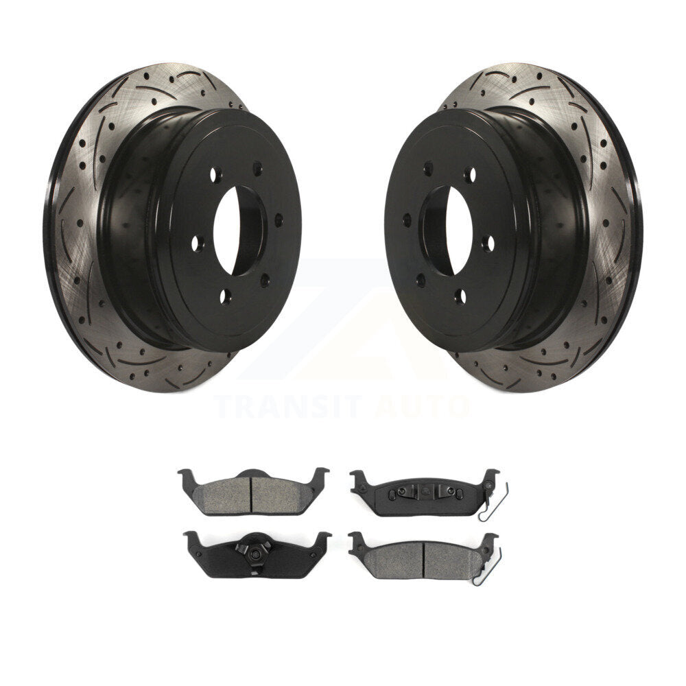 Drill Slot Brake Rotor Semi-Metallic Pad Rear Kit For Ford F-150 Lincoln Mark LT