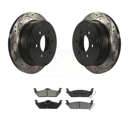 Drill Slot Brake Rotor Semi-Metallic Pad Rear Kit For Ford F-150 Lincoln Mark LT