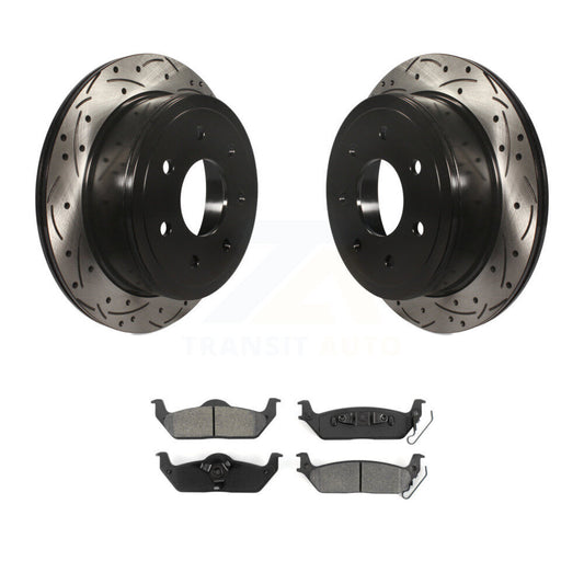 Drill Slot Brake Rotor Semi-Metallic Pad Rear Kit For Ford F-150 Lincoln Mark LT