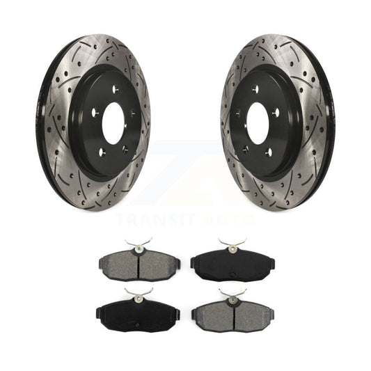 Coated Drilled Slot Disc Brake Rotor Semi-Metallic Pad Rear Kit For Ford Mustang