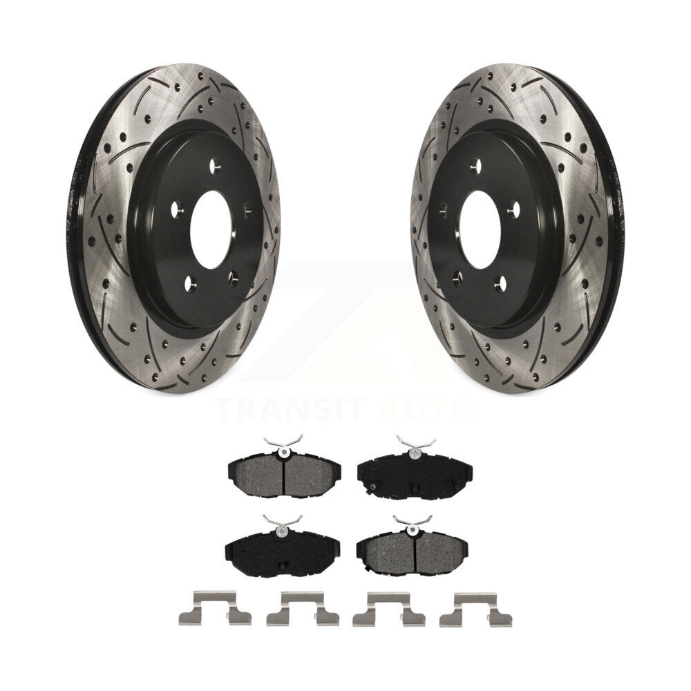 Coated Drilled Slot Disc Brake Rotor Semi-Metallic Pad Rear Kit For Ford Mustang