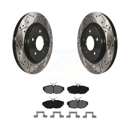 Coated Drilled Slot Disc Brake Rotor Semi-Metallic Pad Rear Kit For Ford Mustang