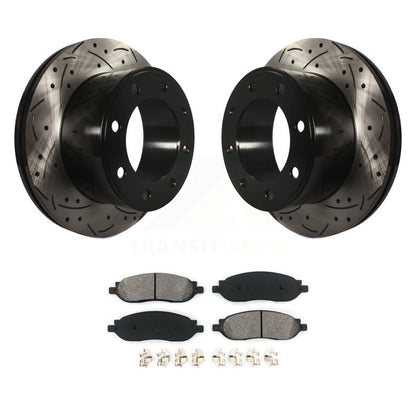 Drill Slot Disc Brake Rotor Semi-Metallic Pad Rear Kit For Ford F-350 Super Duty
