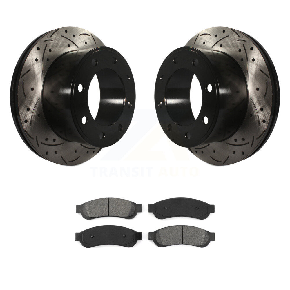 Drill Slot Disc Brake Rotor Semi-Metallic Pad Rear Kit For Ford F-250 Super Duty