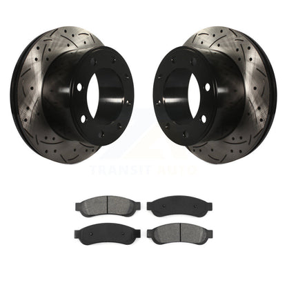 Drill Slot Disc Brake Rotor Semi-Metallic Pad Rear Kit For Ford F-250 Super Duty