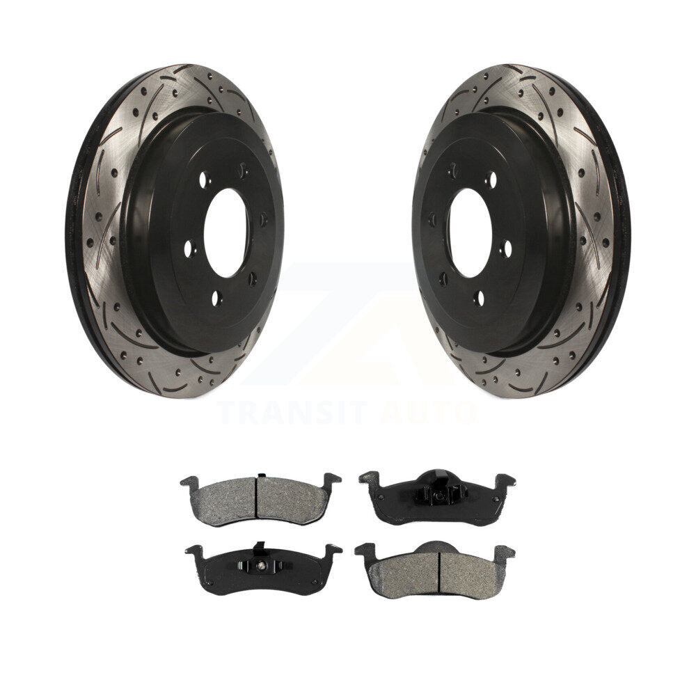 Drilled Slot Brake Rotors Semi-Metallic Pad Rear Kit For Ford Expedition Lincoln