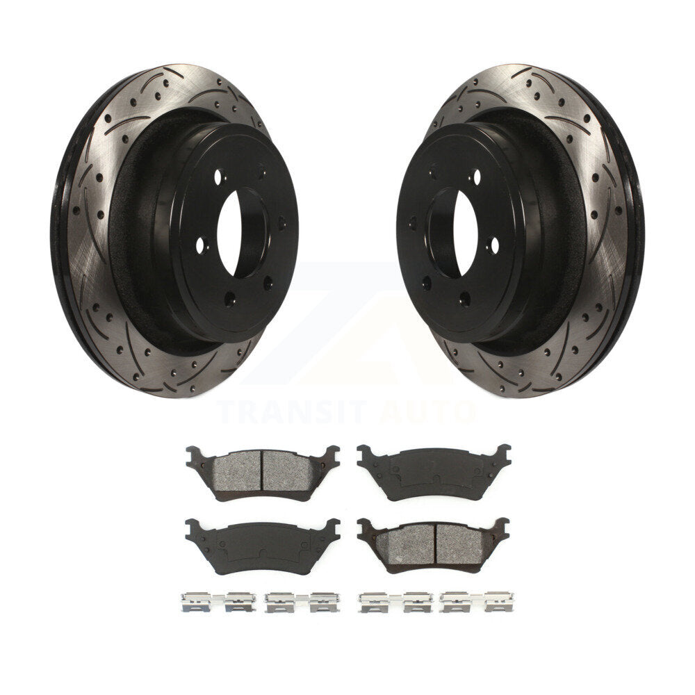 Coated Drilled Slot Disc Brake Rotor & Semi-Metallic Pad Rear Kit For Ford F-150