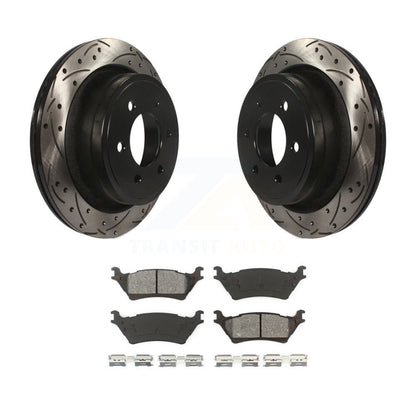 Coated Drilled Slot Disc Brake Rotor & Semi-Metallic Pad Rear Kit For Ford F-150