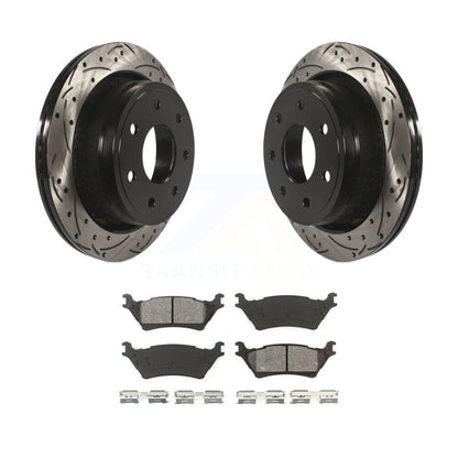 Coated Drilled Slot Disc Brake Rotor & Semi-Metallic Pad Rear Kit For Ford F-150