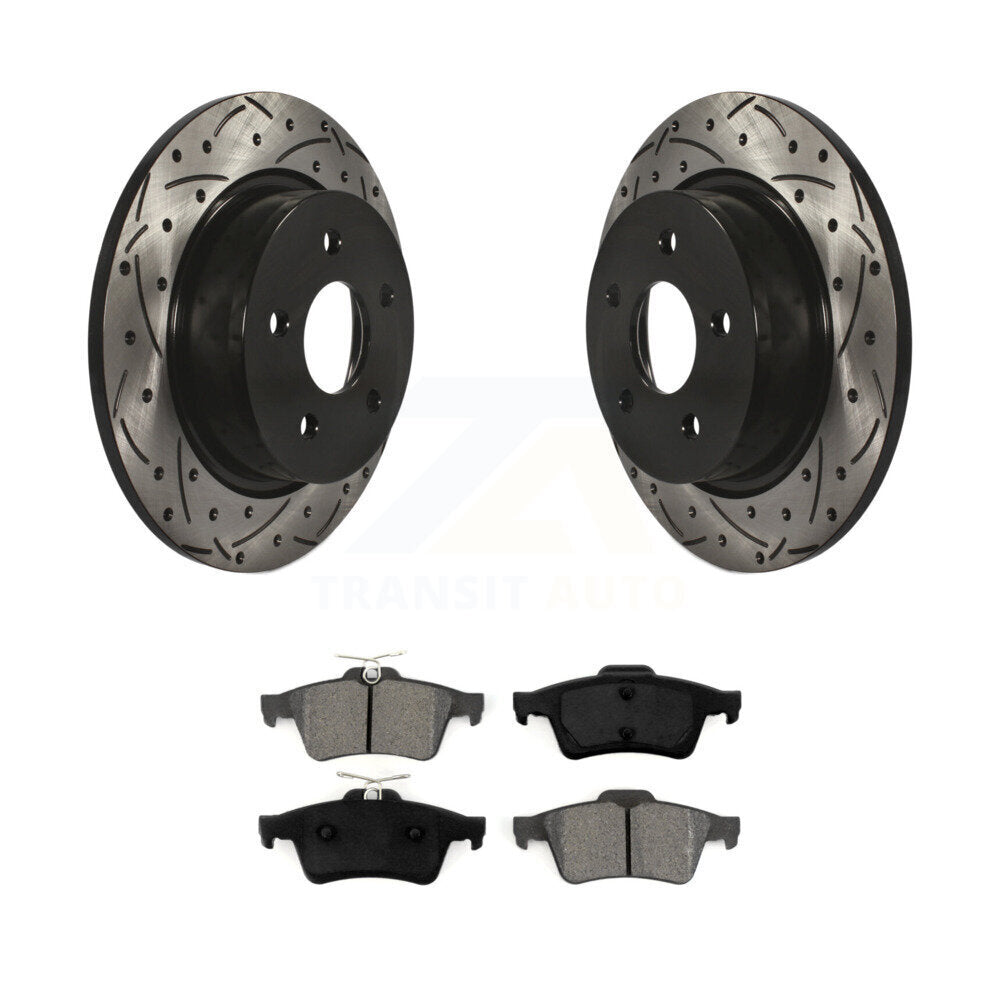 Drill Slot Brake Rotors Semi-Metallic Pad Rear Kit For Ford Escape Transit C-Max