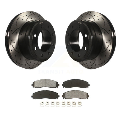 Drill Slot Disc Brake Rotor Semi-Metallic Pad Rear Kit For Ford F-350 Super Duty