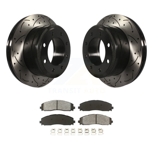 Drill Slot Disc Brake Rotor Semi-Metallic Pad Rear Kit For Ford F-350 Super Duty