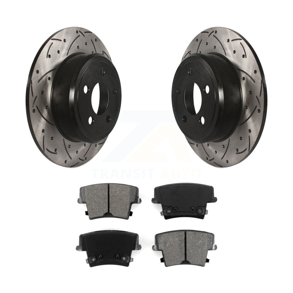 Drill Slot Brake Rotor Semi-Metallic Pad Rear Kit For Dodge Charger Chrysler 300