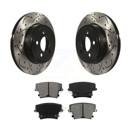 Drill Slot Brake Rotor Semi-Metallic Pad Rear Kit For Dodge Charger Chrysler 300