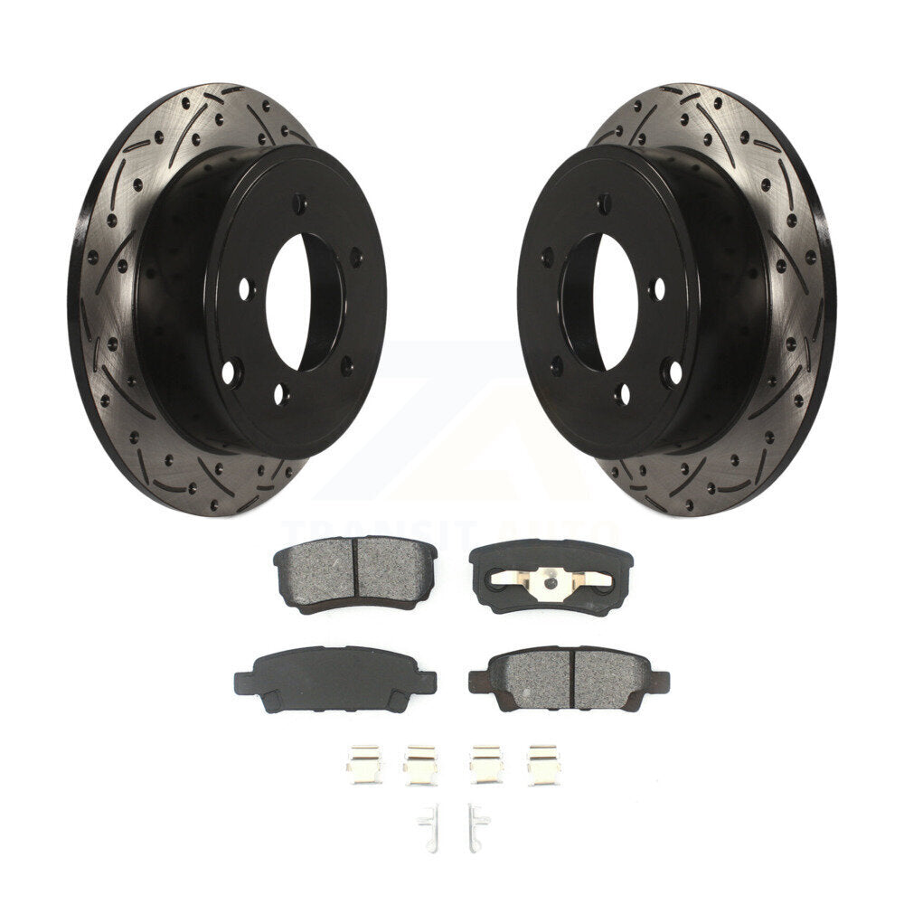 Drill Slot Brake Rotor Semi-Metallic Pad Rear Kit For Jeep Mitsubishi Lancer 200