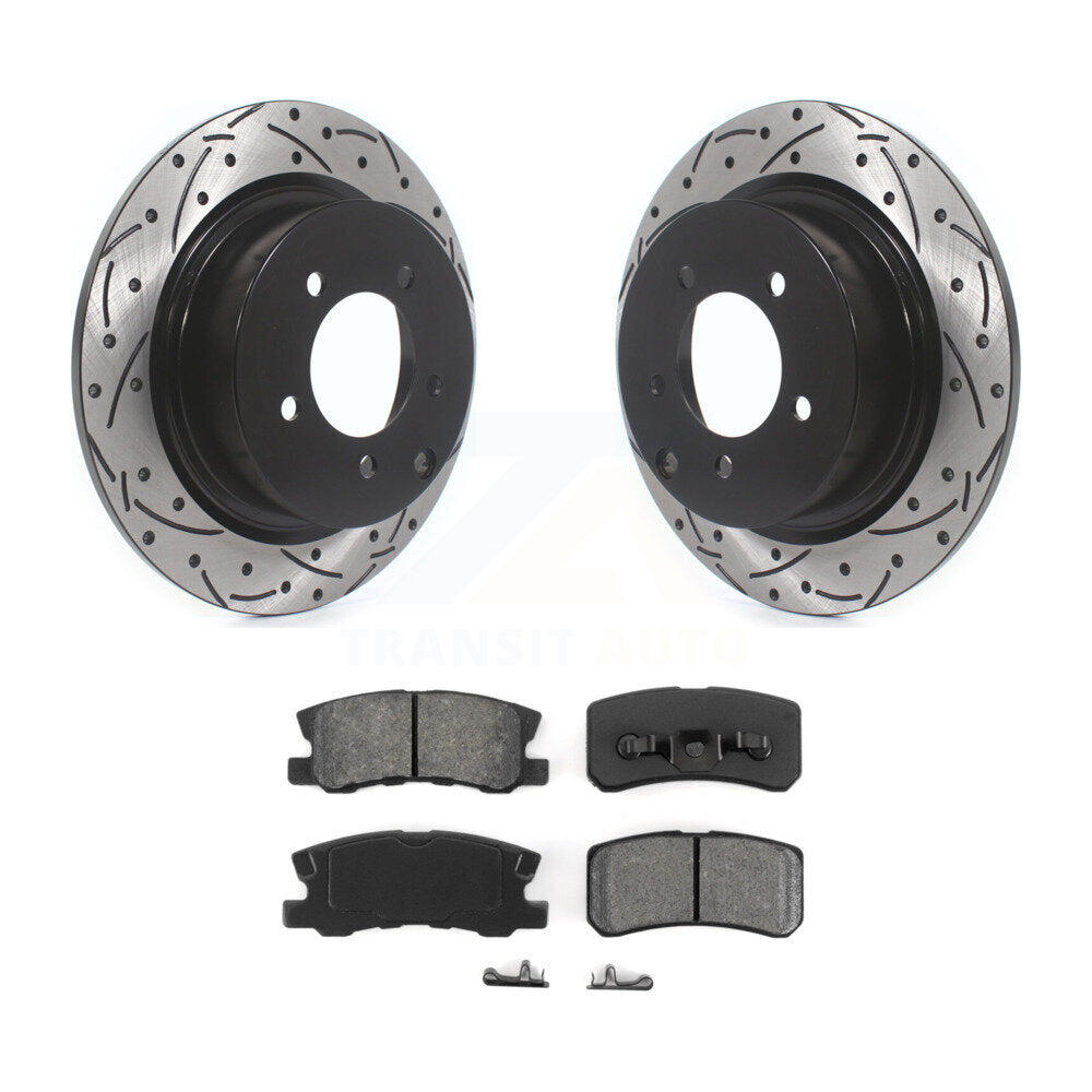 Drill Slot Brake Rotor Semi-Metallic Pad Rear Kit For Mitsubishi Jeep Lancer 200