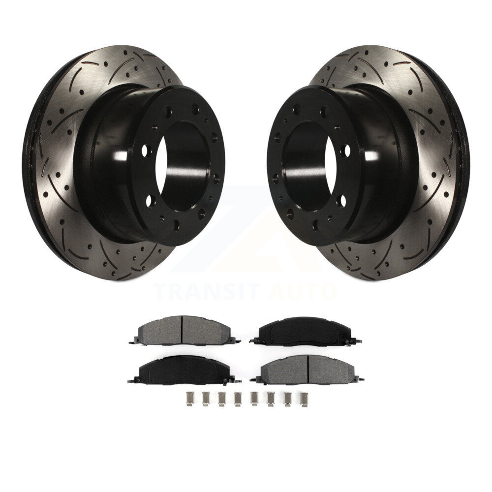 Drilled Slot Brake Rotor Semi-Metallic Pad Rear Kit For Ram 3500 2500 1500 Dodge