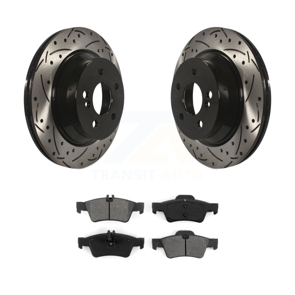 Drilled Slot Brake Rotors Semi-Metallic Pad Rear Kit For Mercedes-Benz E350 E400