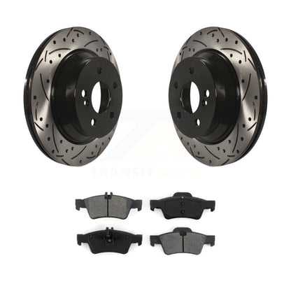 Drilled Slot Brake Rotors Semi-Metallic Pad Rear Kit For Mercedes-Benz E350 E400