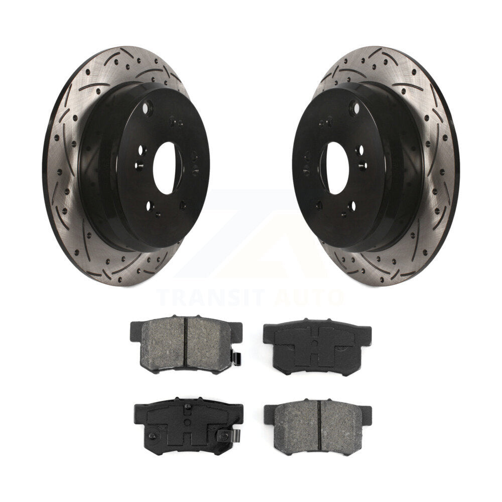 Coated Drilled Slotted Disc Brake Rotor Semi-Metallic Pad Rear Kit For Acura RDX