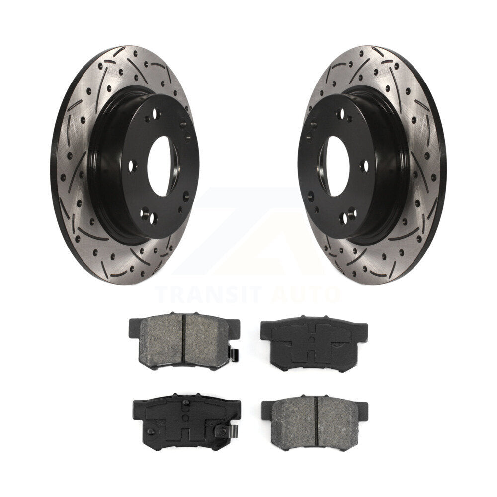 Drill Slot Brake Rotors Semi-Metallic Pad Rear Kit For Honda Civic Acura CSX ILX