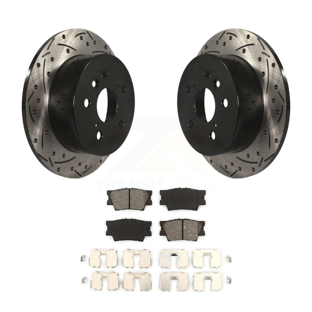 Drilled Slot Brake Rotor Semi-Metallic Pad Rear Kit For Toyota Camry Lexus ES350