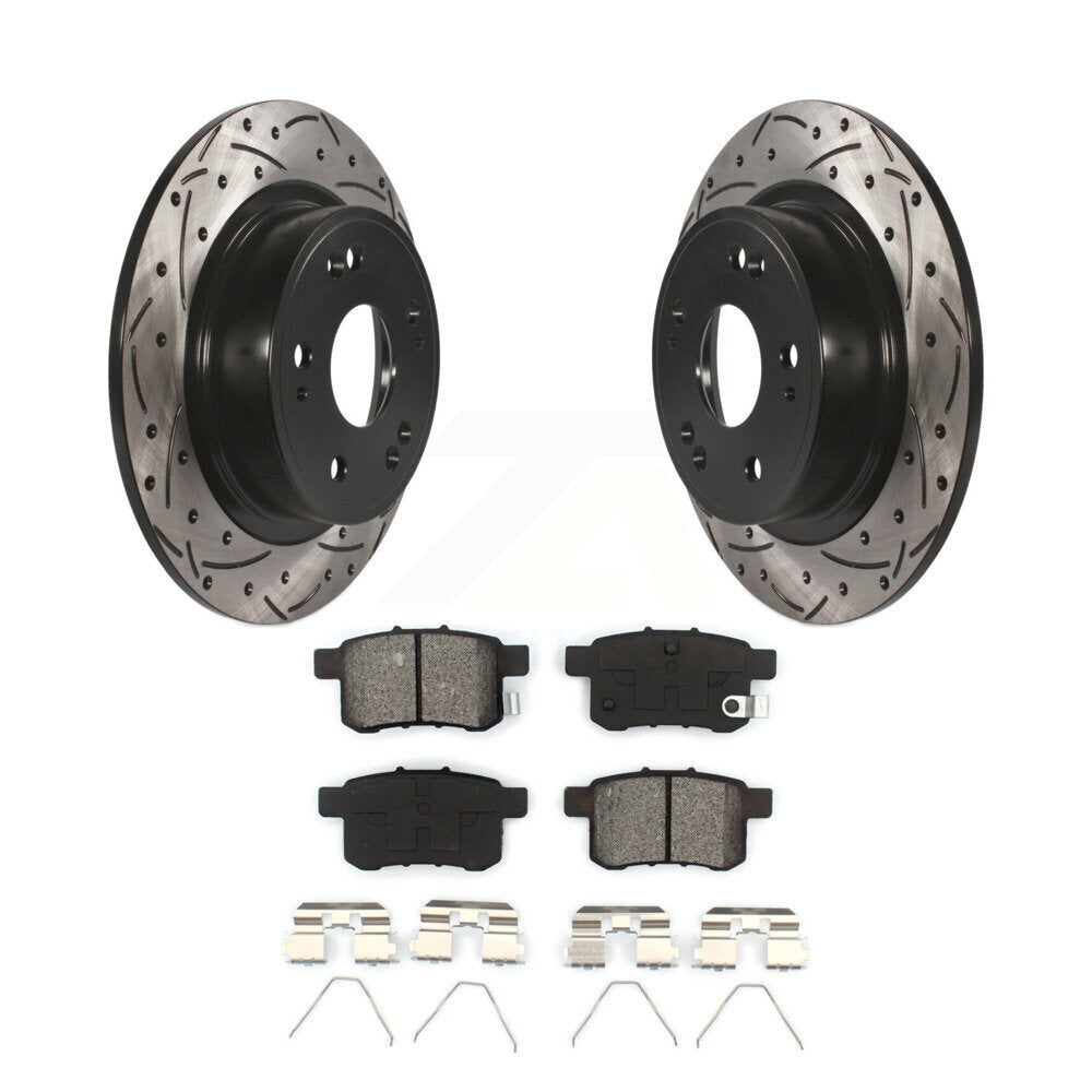 Drilled Slot Brake Rotor & Semi-Metallic Pad Rear Kit For Honda Accord Acura TSX